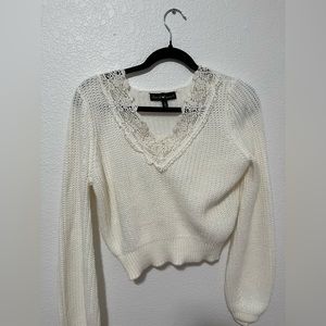 White Derek Heart Lace Sweater, Size S